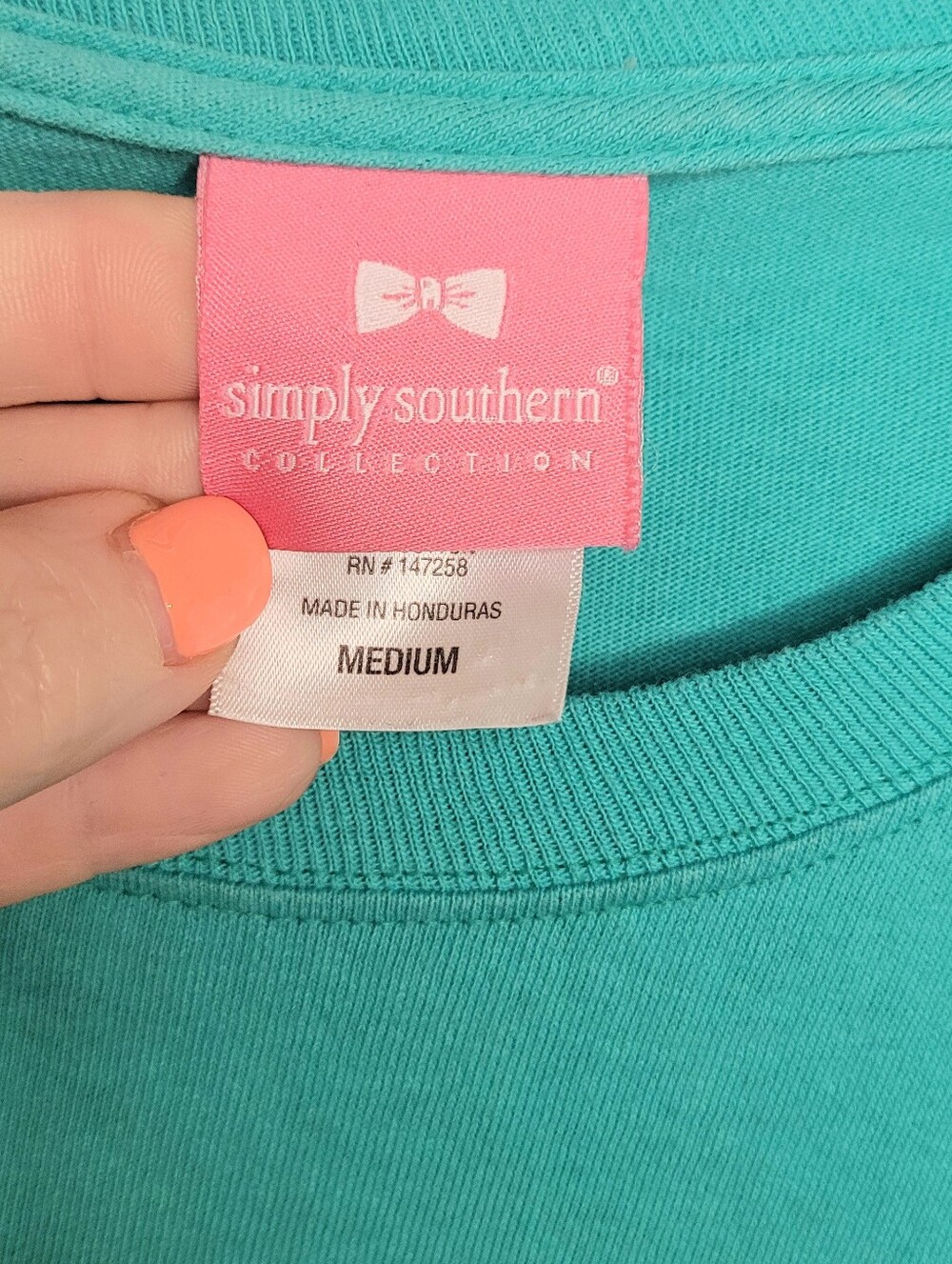 Simply Southern Teal Long Sleeve 'Don't Stress Meowt' Cat Graphic Tee Sz M - Picture 6 of 7